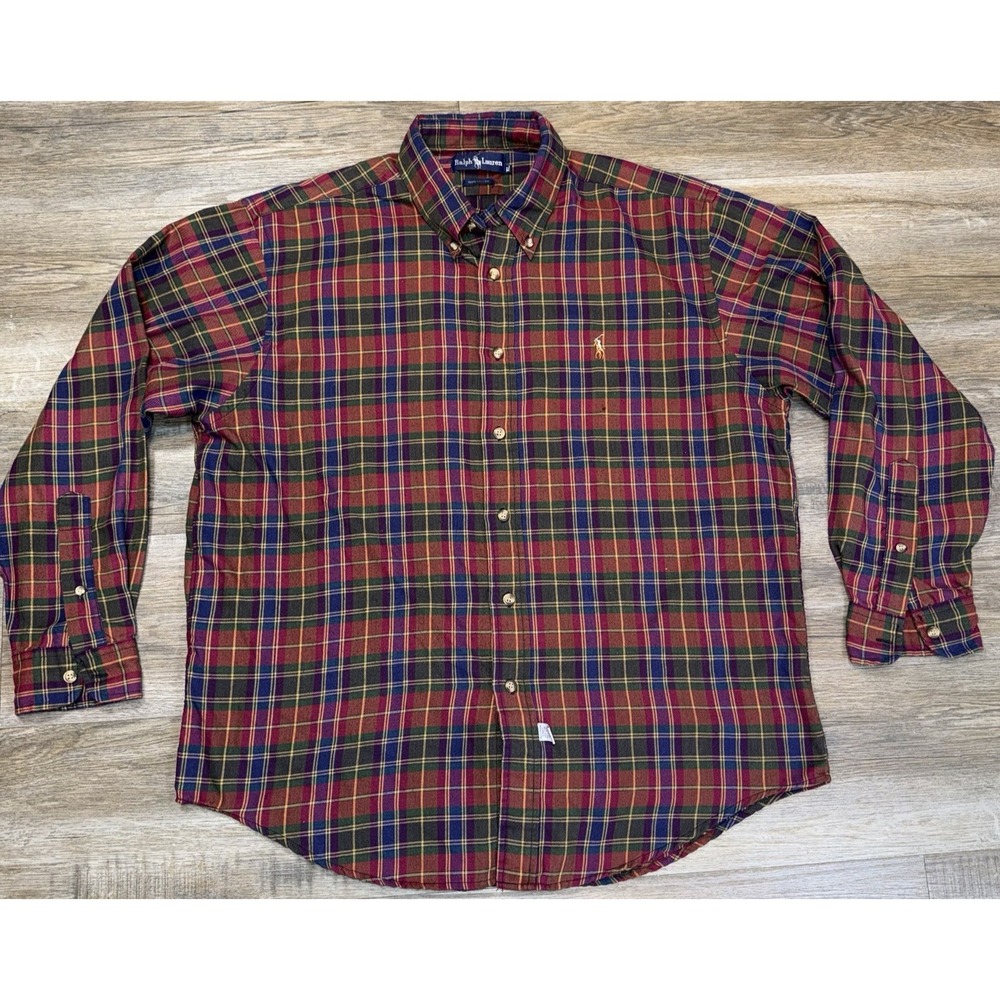 VTG 90s Polo Ralph Lauren Multi-Color Plaid Button-Down Shirt Mens XL Pony Logo